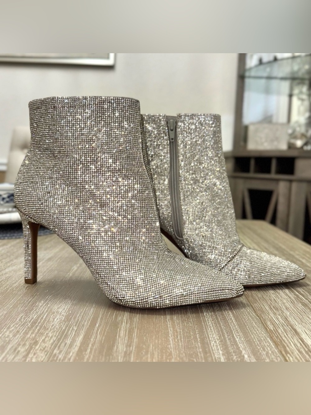 Gianni Bini Annina Silver Hotfix Rhinestone Embellished Stiletto Booties